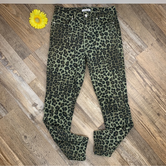 Good American Good Waist Crop Hunter Green Animal Print Size 29